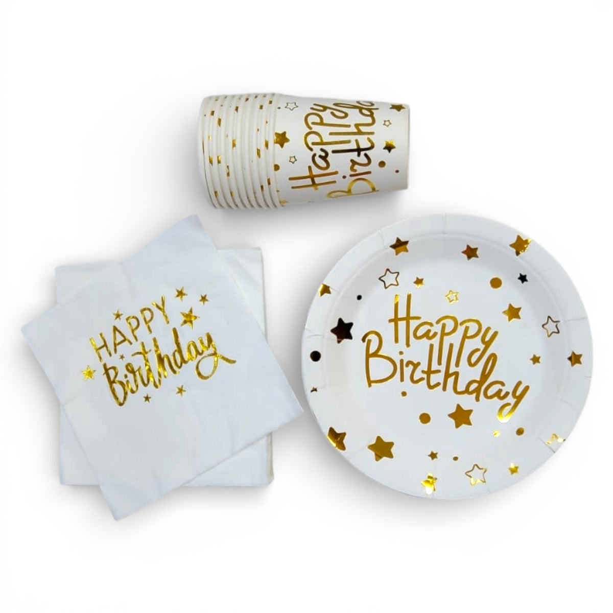 Pack Vaisselle Happy Birthday - Blanc