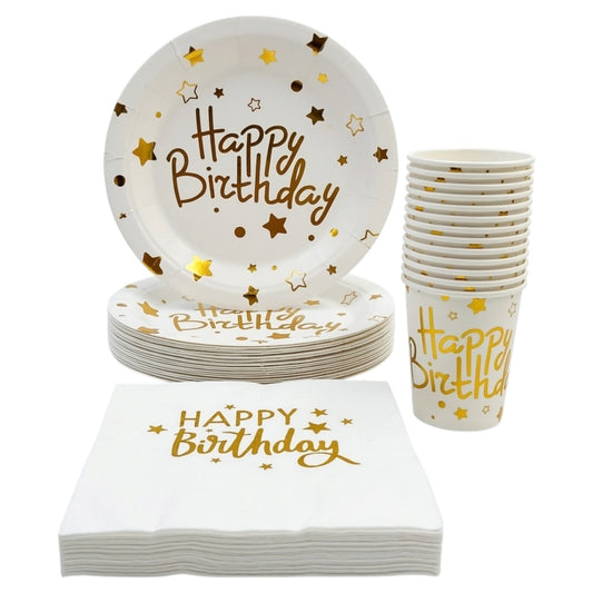 Pack Vaisselle Happy Birthday - Blanc