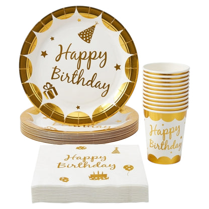 Pack Vaisselle Happy Birthday - Doré