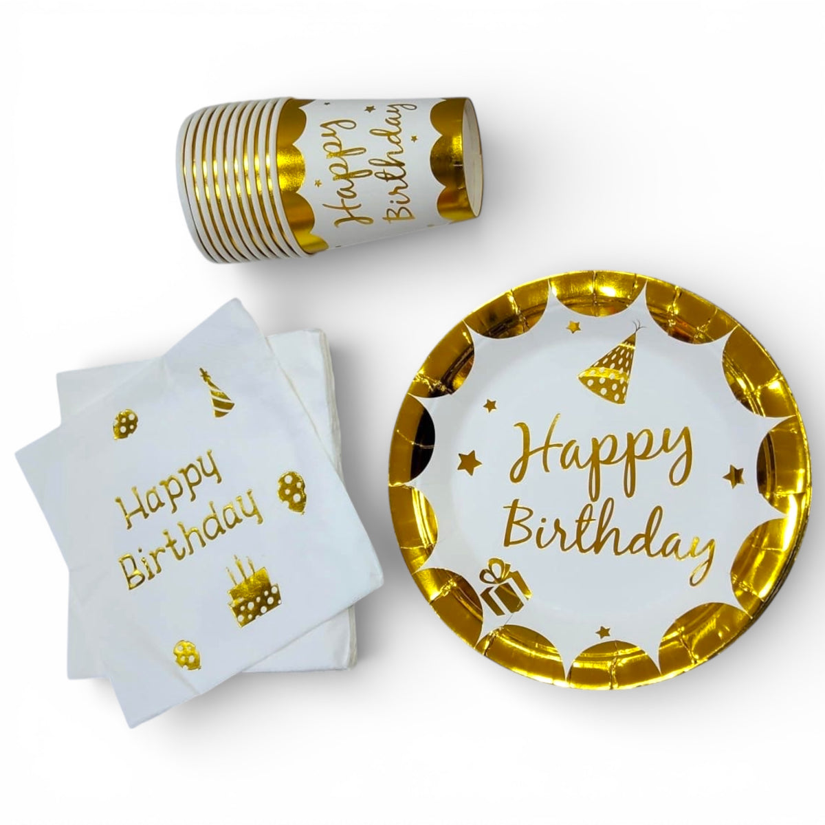 Pack Vaisselle Happy Birthday - Doré