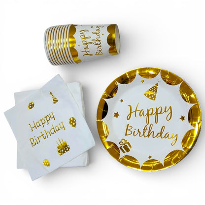 Pack Vaisselle Happy Birthday - Doré