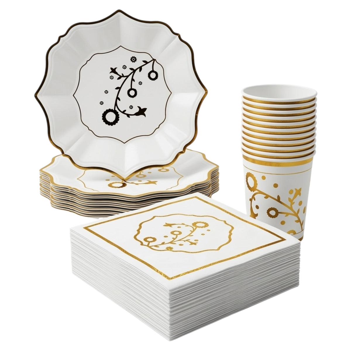 Pack Vaisselle Élégant Blanc & Doré