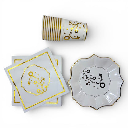 Pack Vaisselle Élégant Blanc & Doré