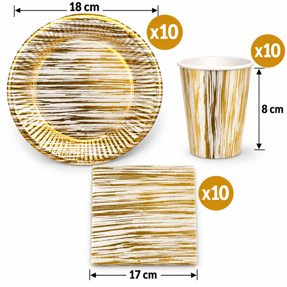 Pack Vaisselle Blanc à Rayures Dorées – 30 Pièces