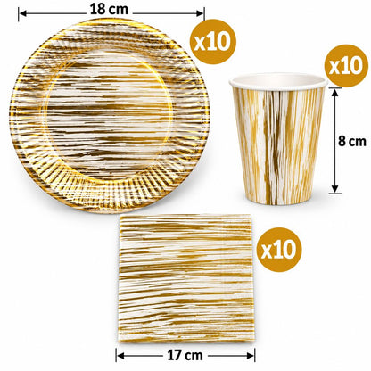 Pack Vaisselle Blanc à Rayures Dorées – 30 Pièces