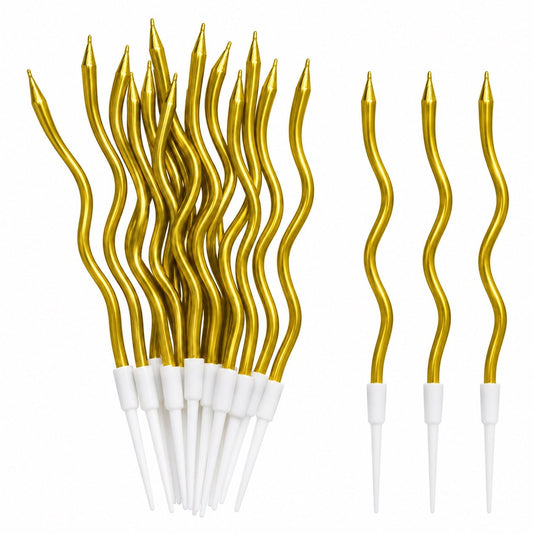 Bougies Ondulées Dorées – Lot de 12