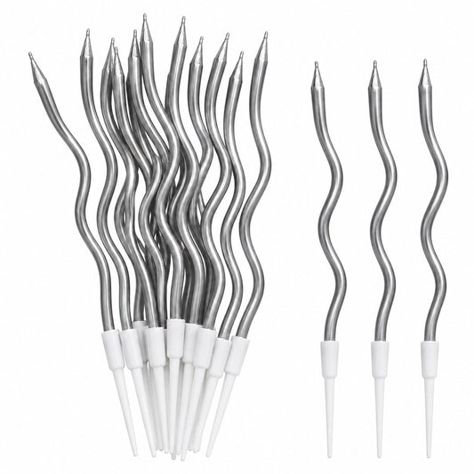Bougies Ondulées Argentées – Lot de 12