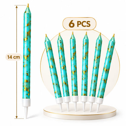 Bougies Turquoise et Dorées – Lot de 6