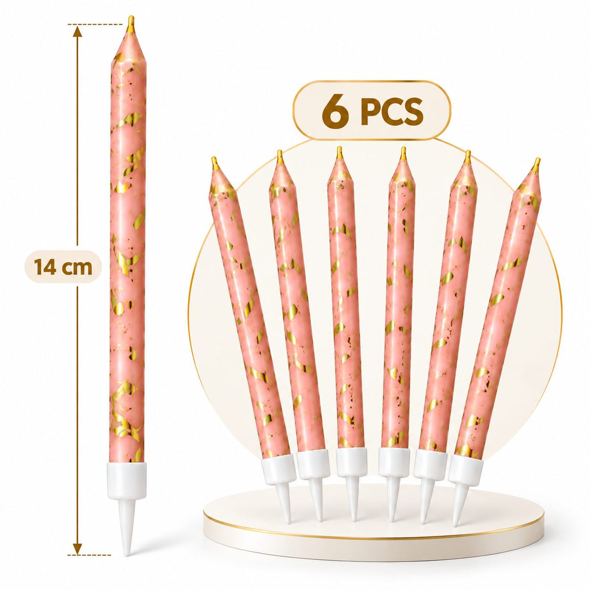 Bougies Roses et Dorées – Lot de 6