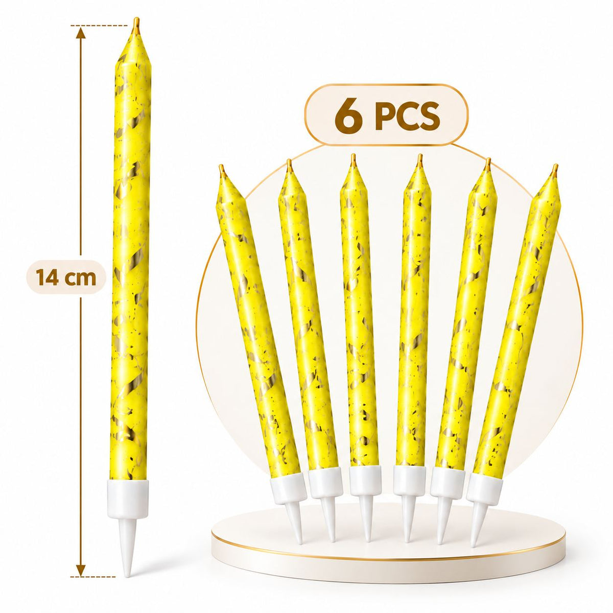 Bougies Jaunes et Dorées – Lot de 6