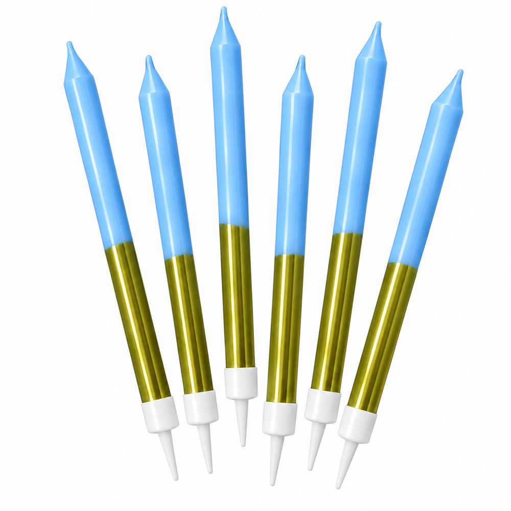 Bougies Bleu Ciel et Dorées – Lot de 6