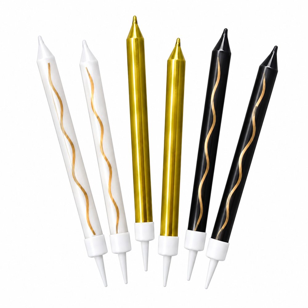 Bougies Assorties Blanc, Or et Noir – Lot de 6