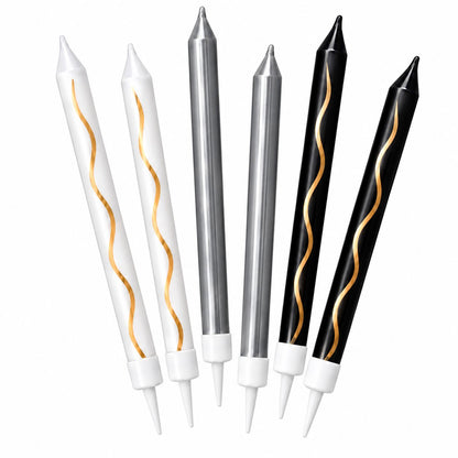 Bougies Assorties Blanc, Argent et Noir – Lot de 6