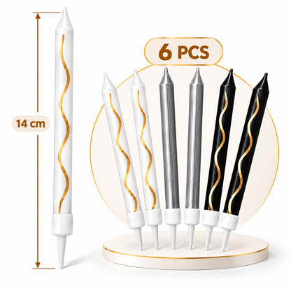 Bougies Assorties Blanc, Argent et Noir – Lot de 6