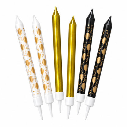 Bougies Assorties Blanc, Or et Noir – Lot de 6