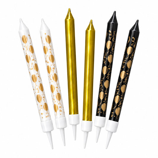 Bougies Assorties Blanc, Or et Noir – Lot de 6