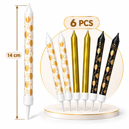 Bougies Assorties Blanc, Or et Noir – Lot de 6