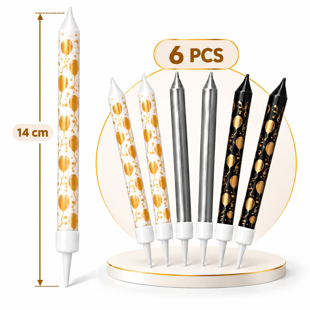 Bougies Assorties Blanc, Argent et Noir – Lot de 6