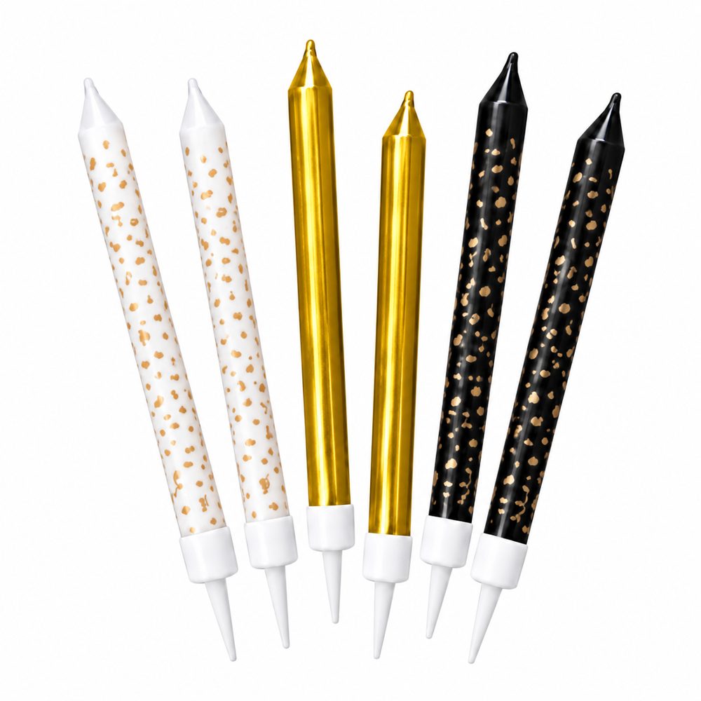 Bougies Assorties Blanc, Or et Noir – Lot de 6