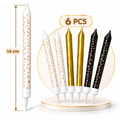 Bougies Assorties Blanc, Or et Noir – Lot de 6