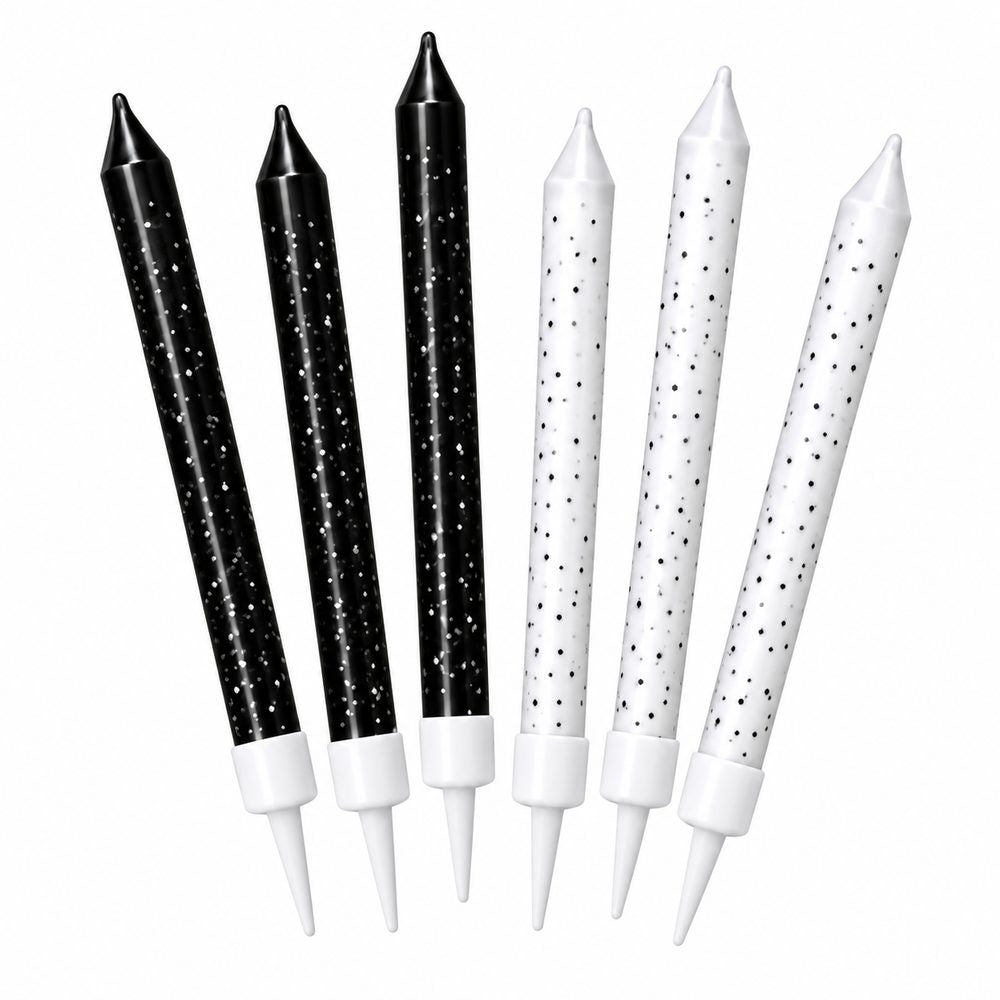 Bougies Noir et Blanc à Paillettes – Lot de 6
