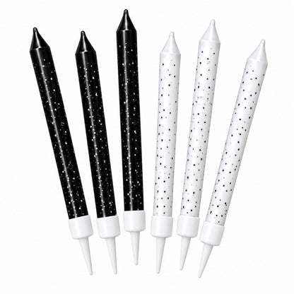 Bougies Noir et Blanc à Paillettes – Lot de 6