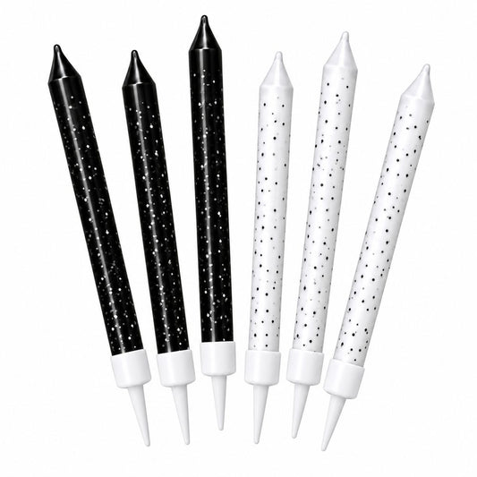 Bougies Noir et Blanc à Paillettes – Lot de 6