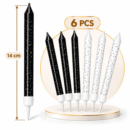 Bougies Noir et Blanc à Paillettes – Lot de 6