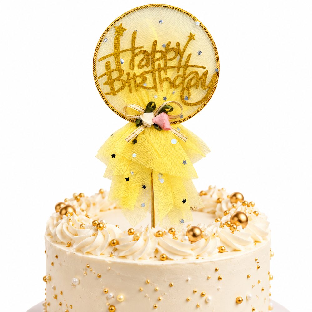 Cake Topper Happy Birthday – Jaune & Doré