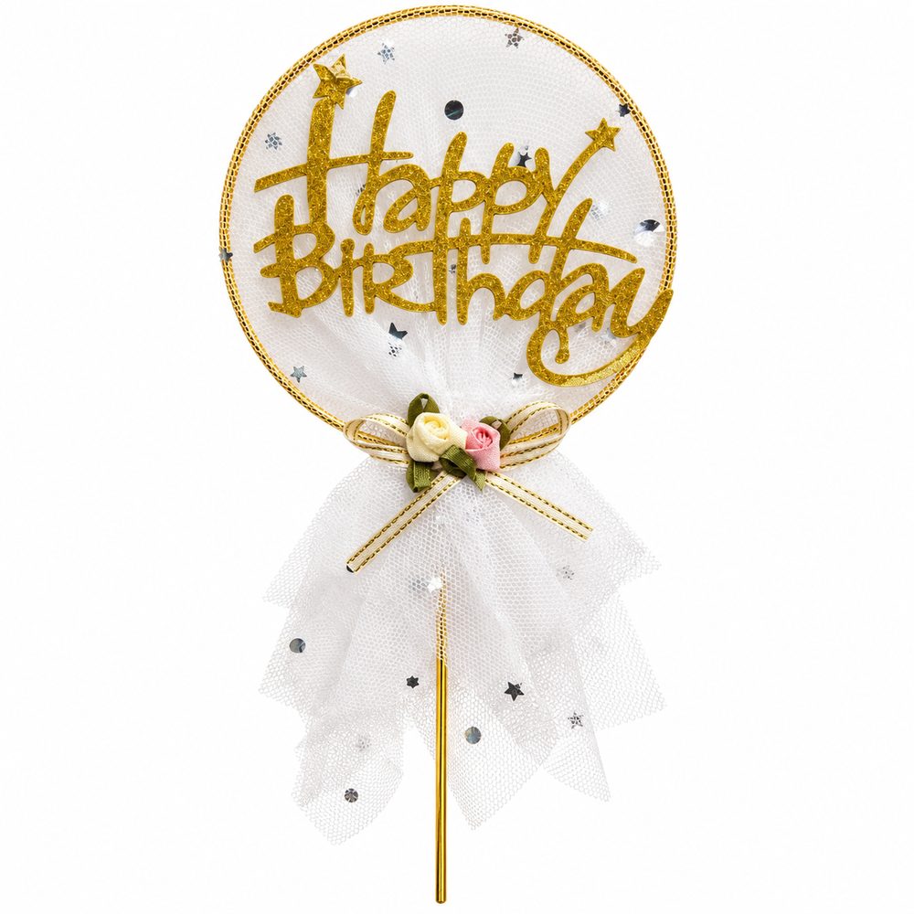 Cake Topper Happy Birthday – Blanc & Doré
