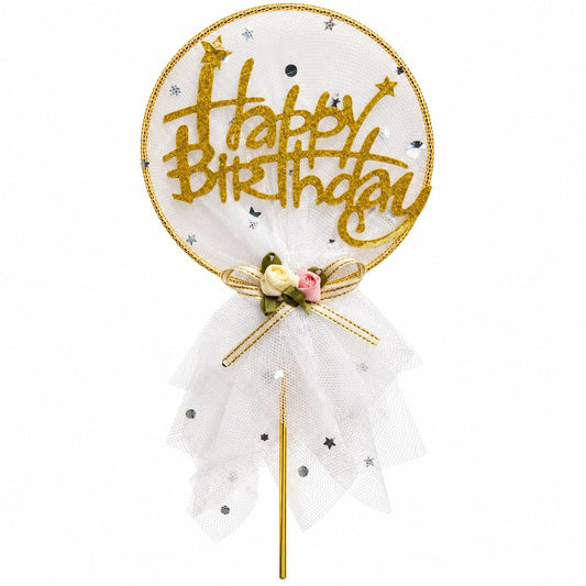 Cake Topper Happy Birthday – Blanc & Doré