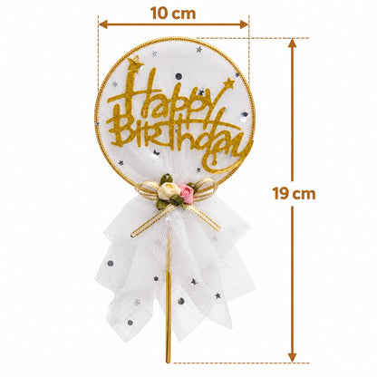 Cake Topper Happy Birthday – Blanc & Doré