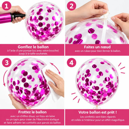 Ballons Transparents à Confettis Rose Fuchsia – Pack de 10