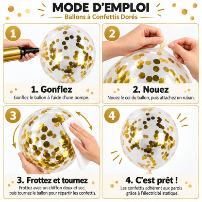 Ballons Transparents à Confettis Dorés – Pack de 10