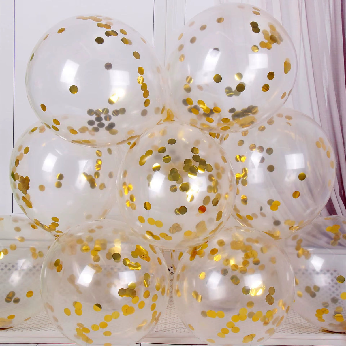 Ballons Transparents à Confettis Dorés – Pack de 10