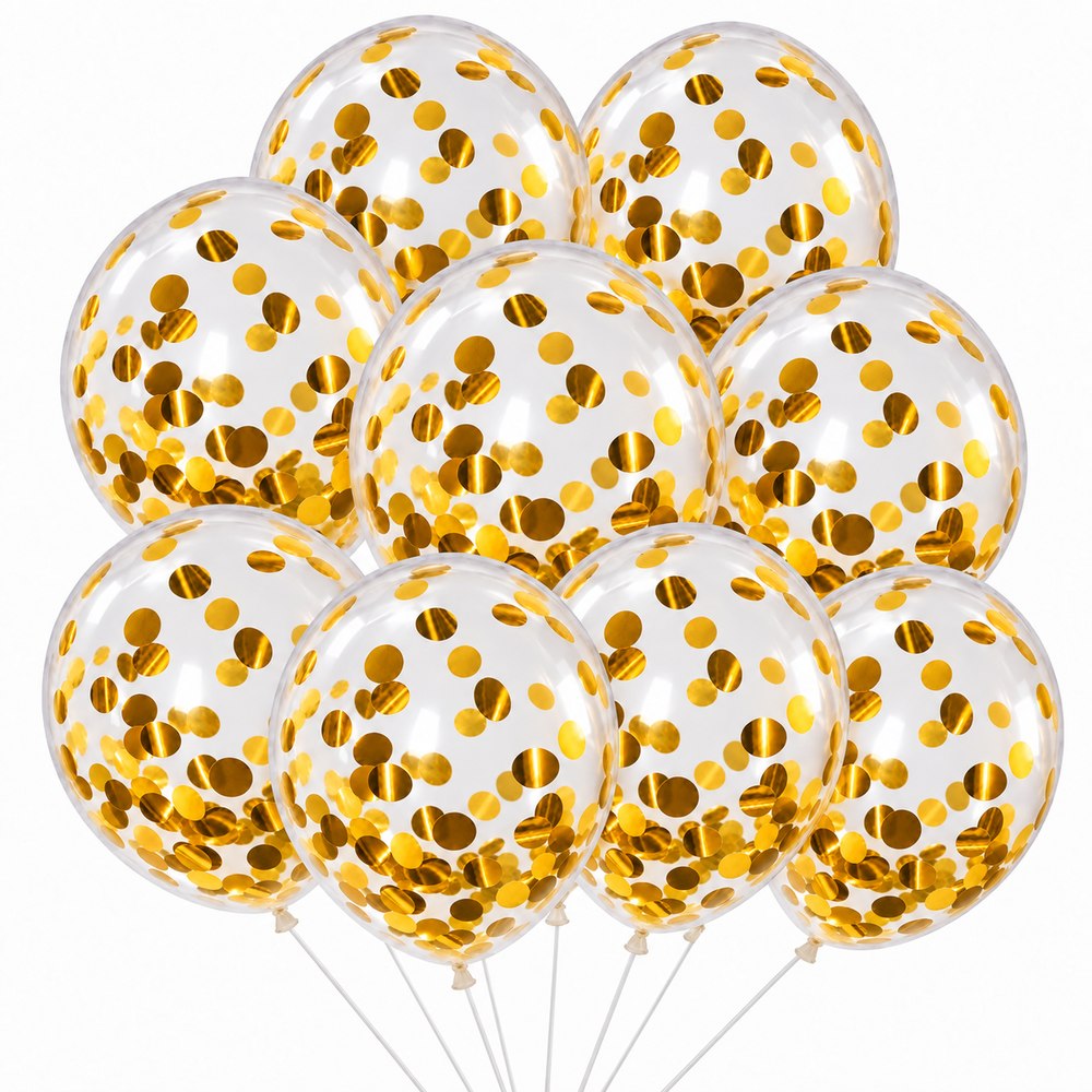 Ballons Transparents à Confettis Dorés – Pack de 10
