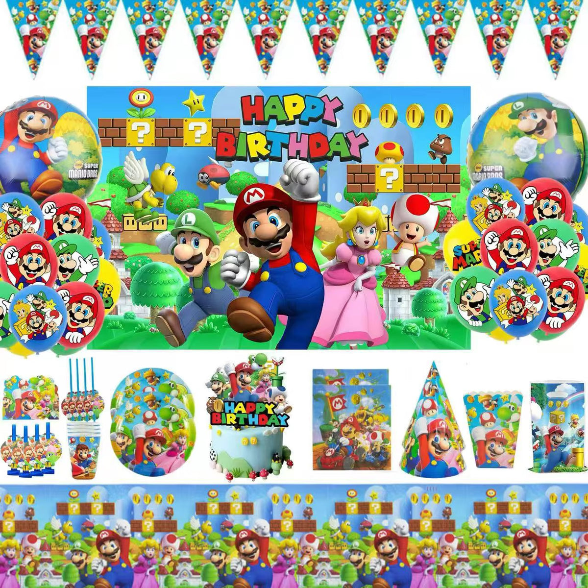 Pack Vaisselle Anniversaire Super Mario - 102 pièces