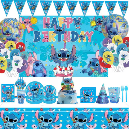Pack Vaisselle Anniversaire Stitch Bleu - 101 Pièces