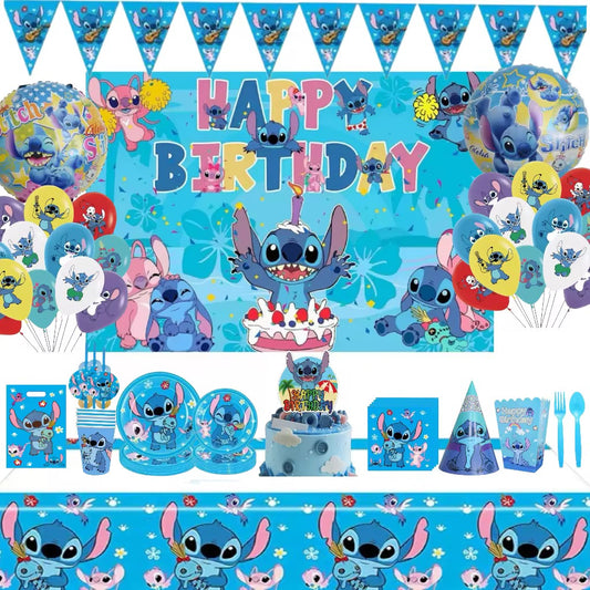 Pack Vaisselle Anniversaire Stitch Bleu - 101 Pièces