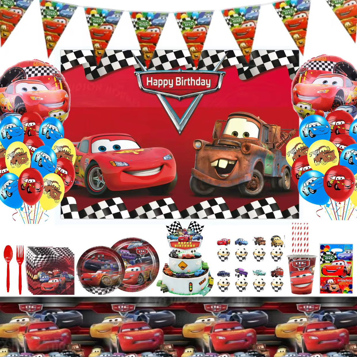 Pack Vaisselle Anniversaire Cars - 101 pièces