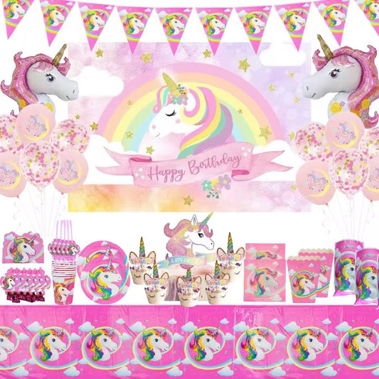 Titre : Pack Vaisselle Anniversaire Licorne - 82 Pièces
