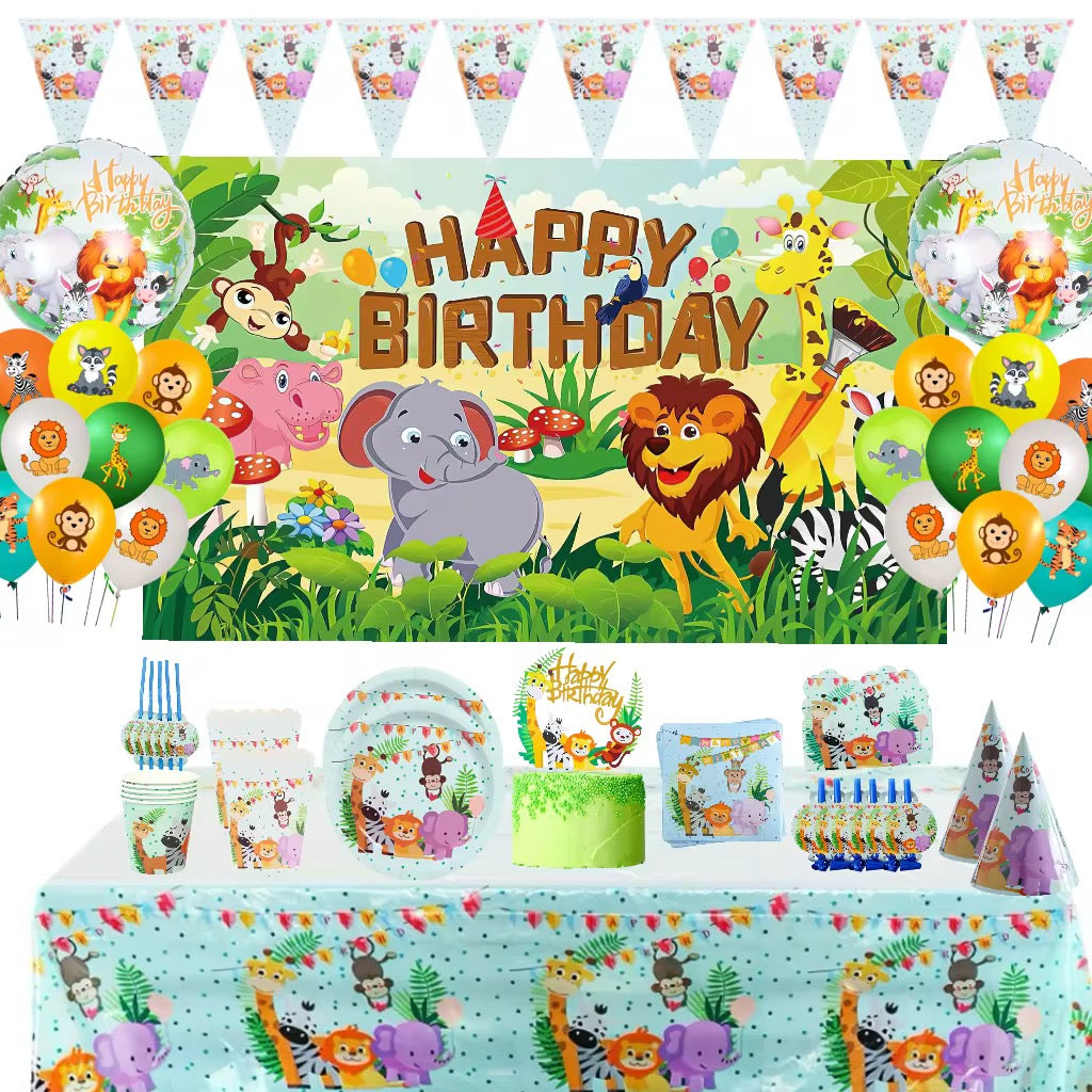 Titre : Pack Vaisselle Anniversaire Jungle - 82 Pièces
