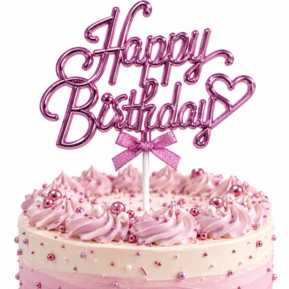 Cake Topper Happy Birthday Rose Métallisé