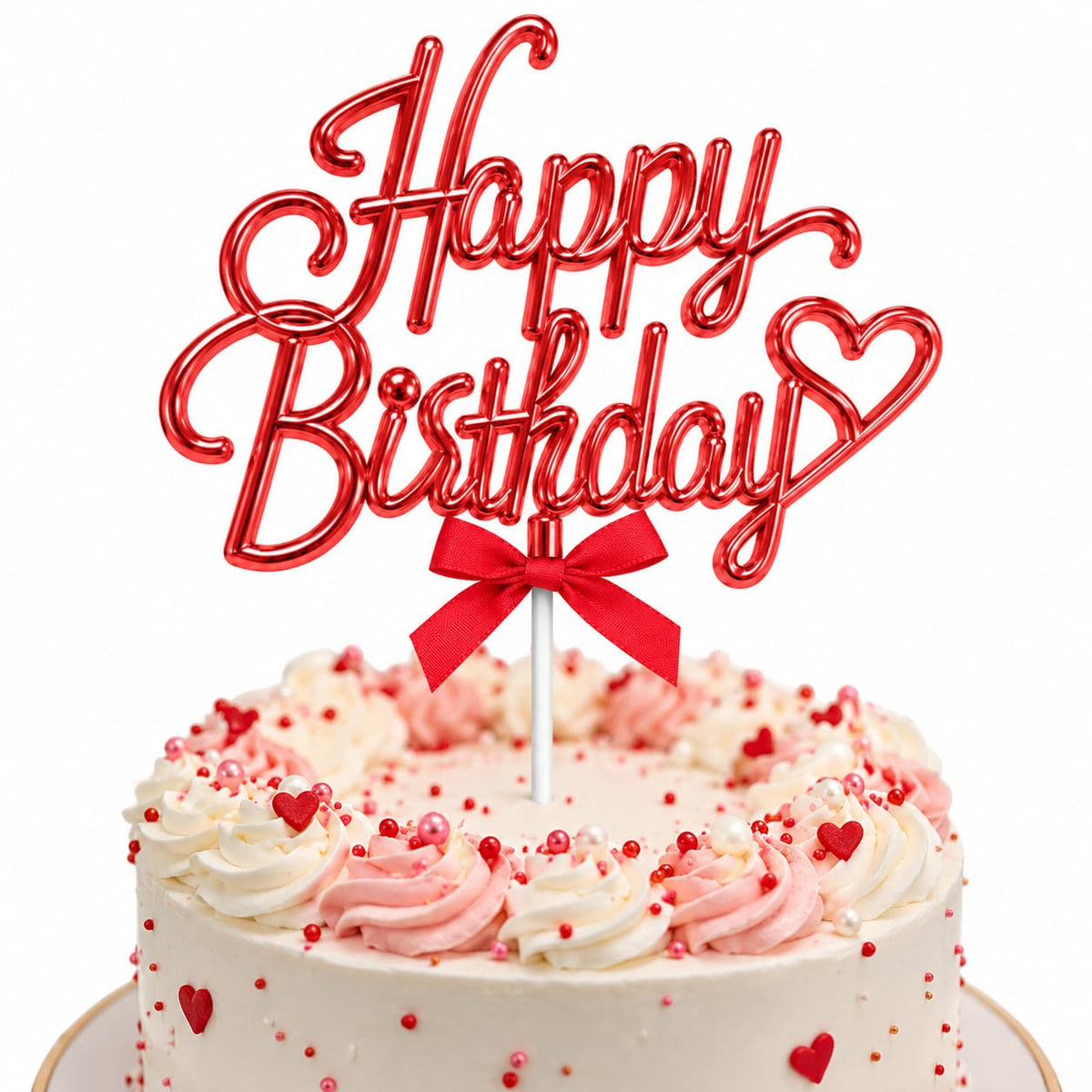 Cake Topper Happy Birthday Rouge Métallisé