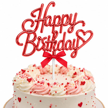 Cake Topper Happy Birthday Rouge Métallisé