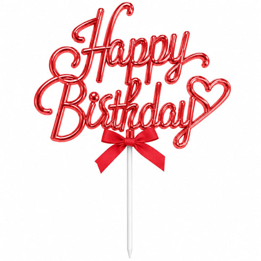 Cake Topper Happy Birthday Rouge Métallisé