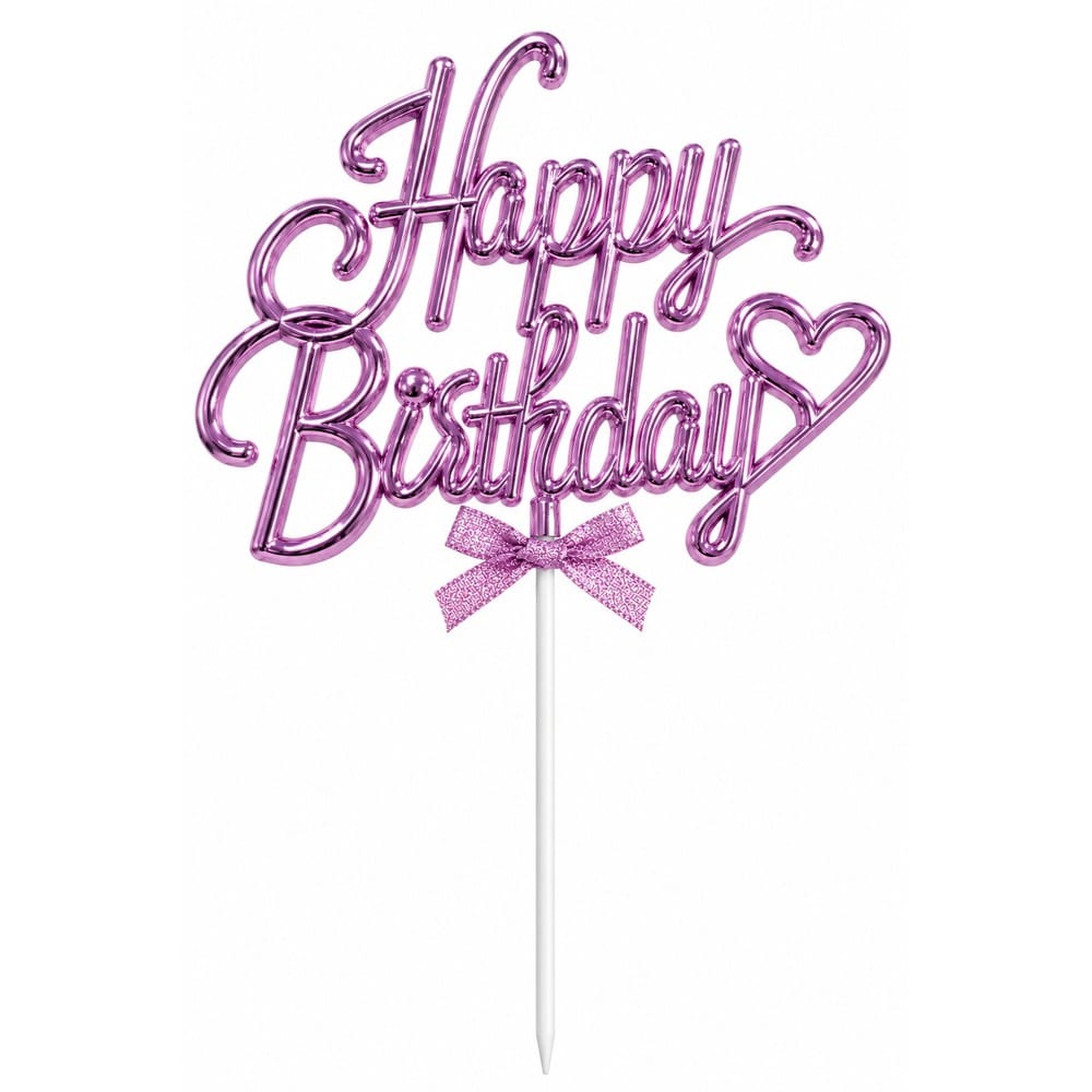 Cake Topper Happy Birthday Rose Métallisé