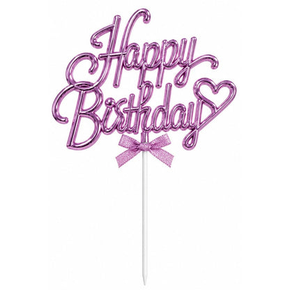 Cake Topper Happy Birthday Rose Métallisé