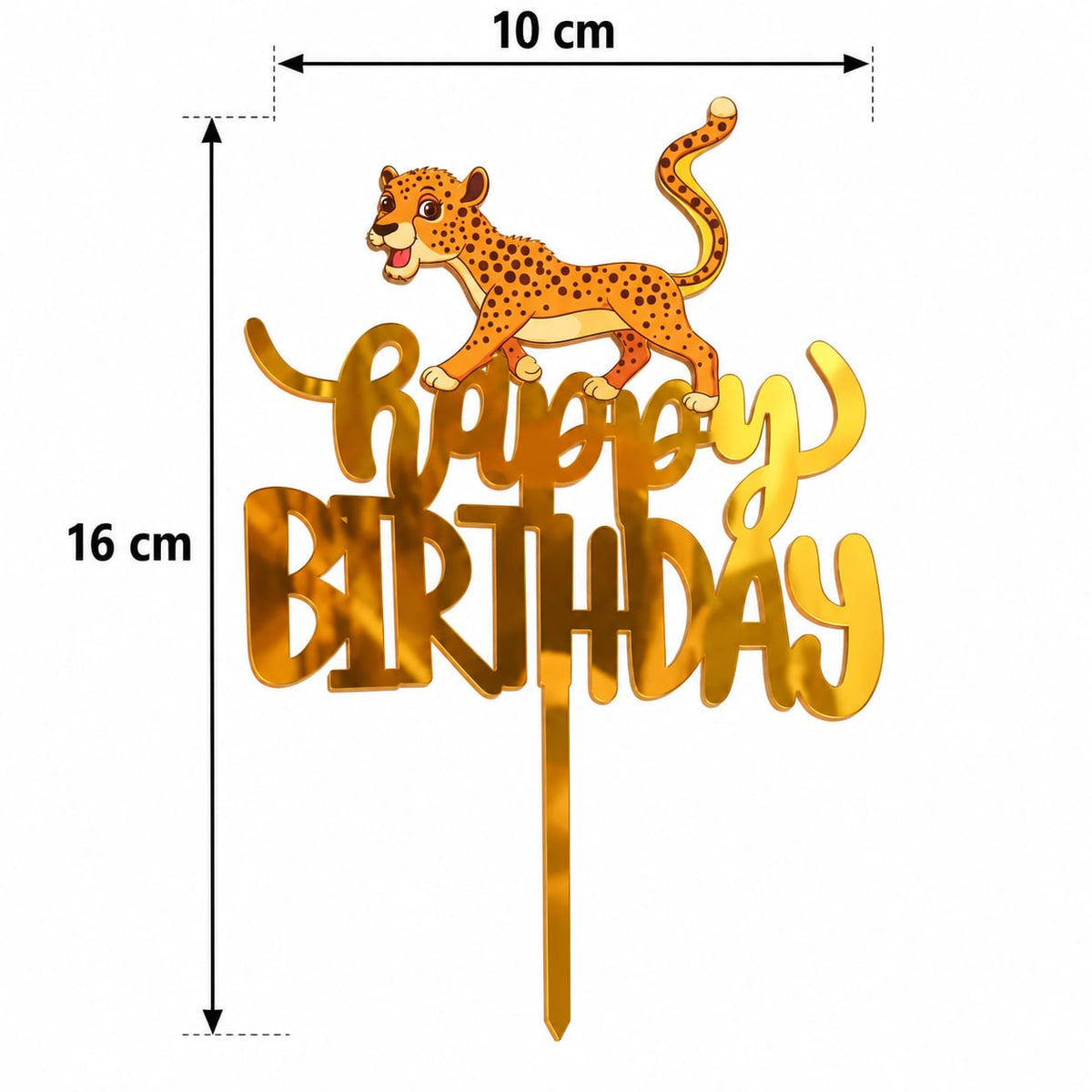 Cake Topper Happy Birthday Léopard Doré