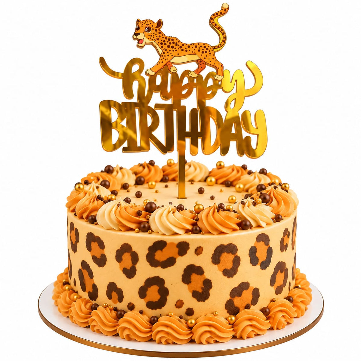 Cake Topper Happy Birthday Léopard Doré